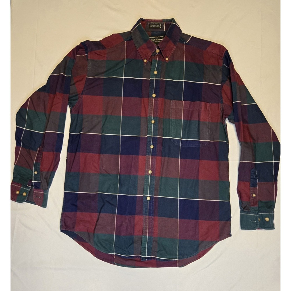 Preswick & Moore‎ Medium Mens Button Up Shirt 100% Cotton Plaid Quality Thick